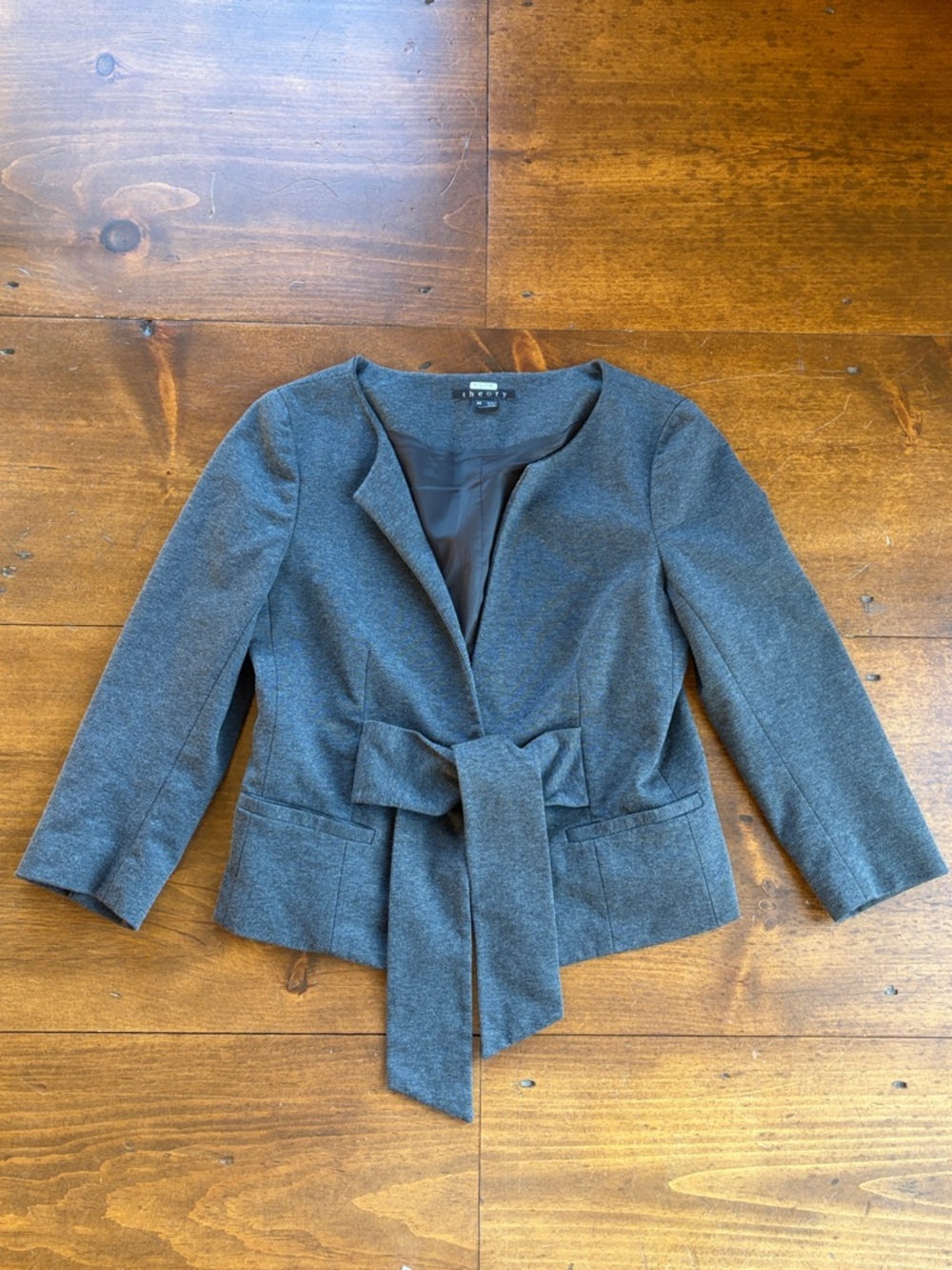Theory Womens Kamber Blazer Jacket Gray 3/4 Sleeve Single Button Sz M